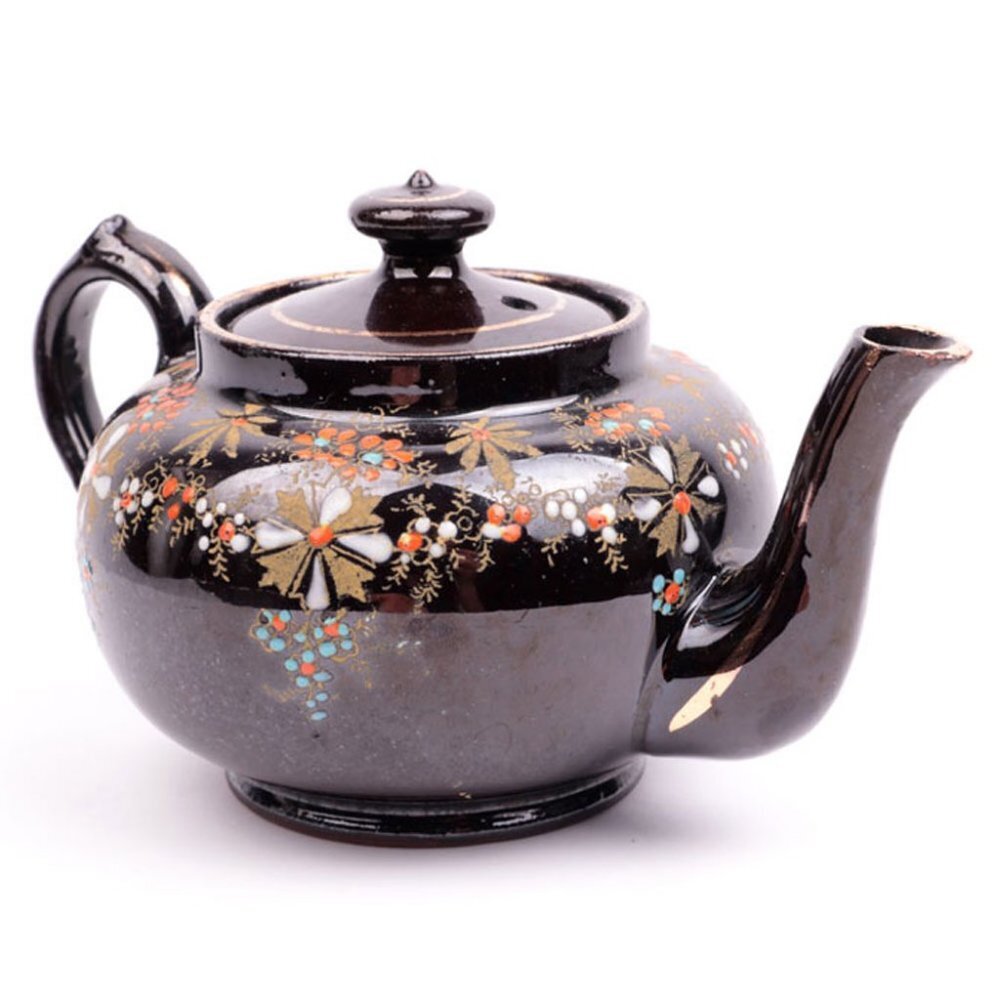 Antique Price Bros Mini Teapot England M&M Redware British 1900s Floral Glazed